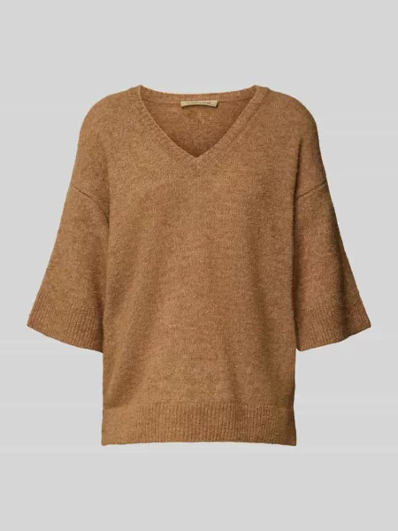 Bluzka z dzianiny z mieszanki wełny z dekoltem w serek Smith And Soul beżowa