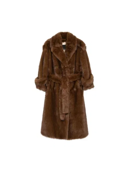 Futro Bb Couture dwurzędowe ze sztucznego futra brązowe