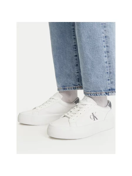 Laisvalaikio batai Calvin Klein Vulc Flatf Lth Silver Logo Tag balta