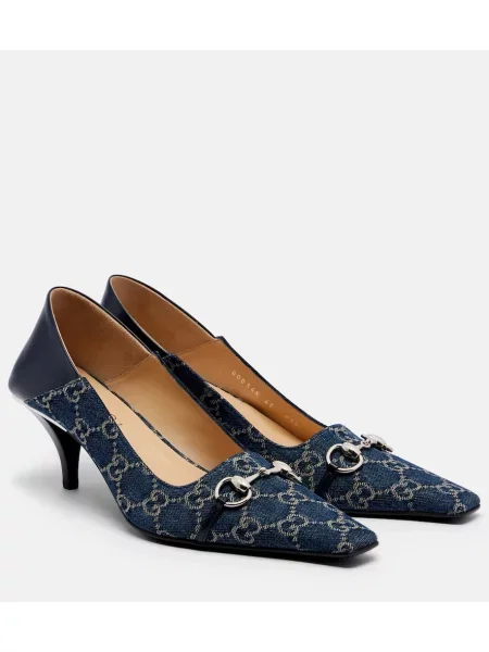 Pantofi cu toc Gucci din piele albastru