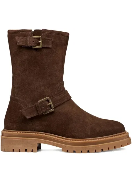 Botine Geox din piele de căprioară cu cataramă maro