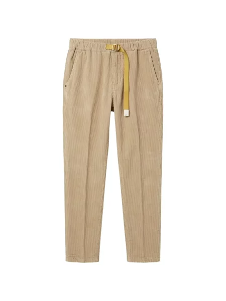 Cu centură pantaloni White Sand de catifea cord alb
