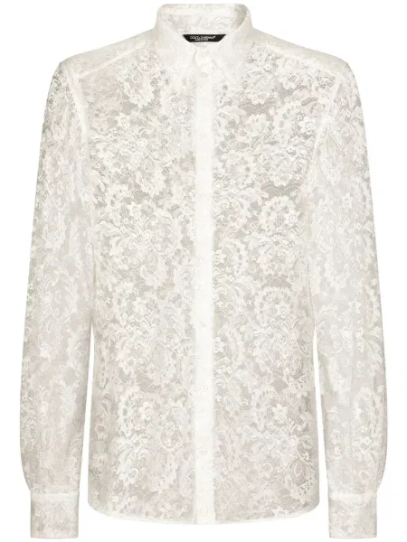 Cămașă Dolce & Gabbana transparente din dantelă alb