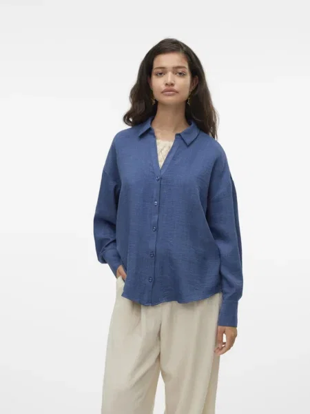 Vero Moda Košeľa Melaney Tmavomodrá modrá