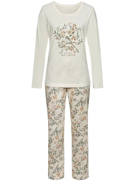 VIVANCE Pijama maro cămilă / bej deschis / verde alb