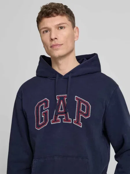 Bluza z kapturem z logo i kieszenią kangurką Gap niebieska