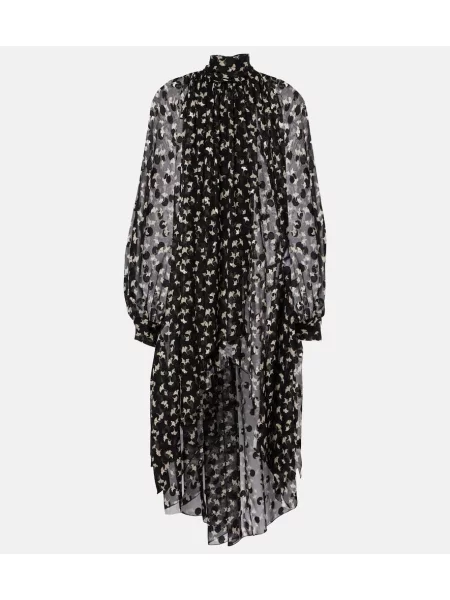 Rochie midi Chloé de mătase cu model floral până la genunchi negru