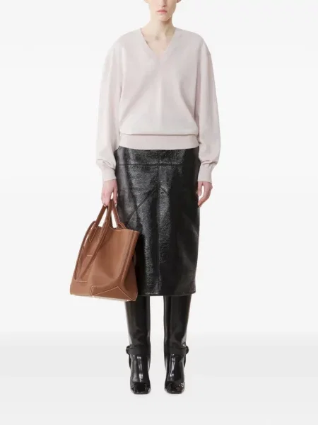 Pulover Lanvin cu funde cu decolteu în V roz