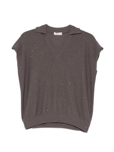 Tricou Panicale cu paiete cu decolteu în V maro