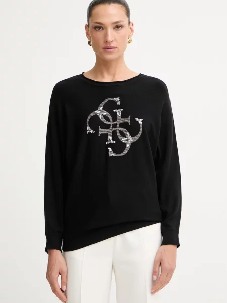 Pulover Guess cu mânecă liliac negru