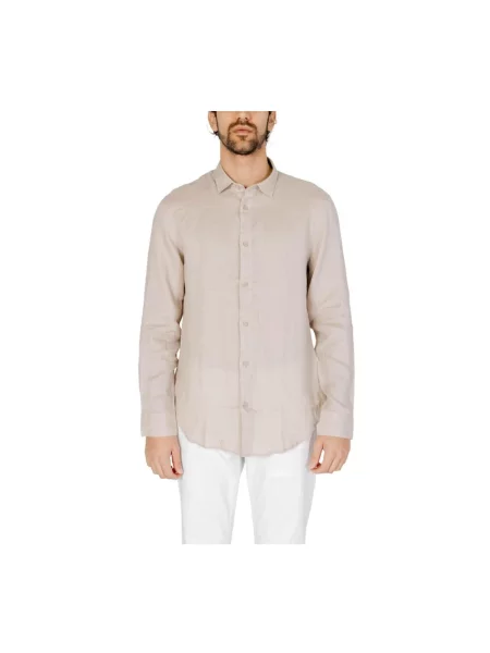 Lniana koszula Armani Exchange beżowa