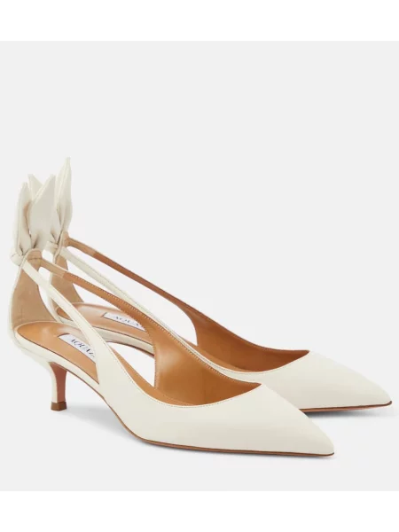 Kožené lodičky Aquazzura s mašlí bílé