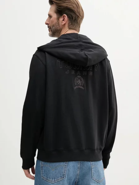Tommy Jeans bluza z kapturem z aplikacją czarny