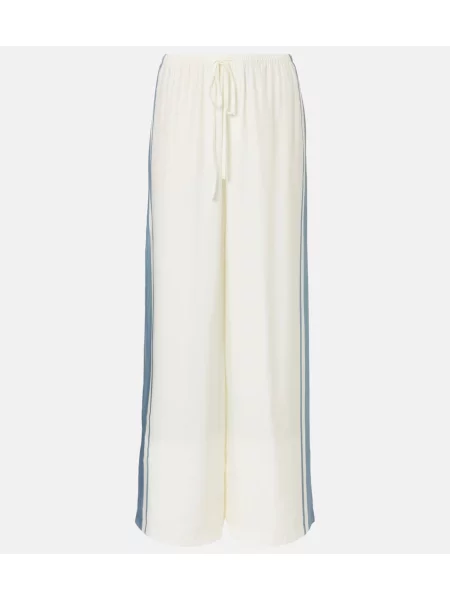 Pantaloni Sir de mătase cu picior lat alb