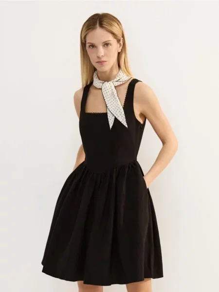 Reserved Rochie din cu amestec de in negru