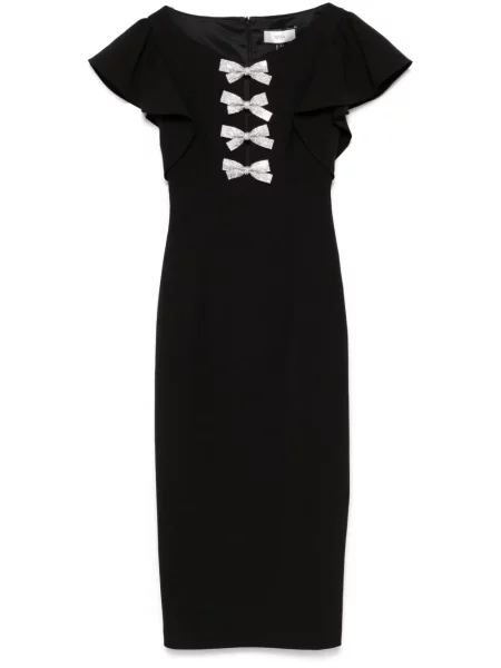 Rochie midi Nissa cu funde până la genunchi de costum negru