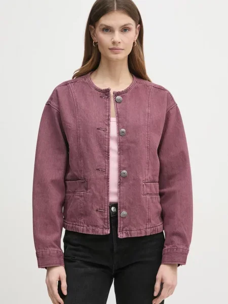 Дънково яке Pepe Jeans DAENA BERRY преходен модел с уголемена кройка розово