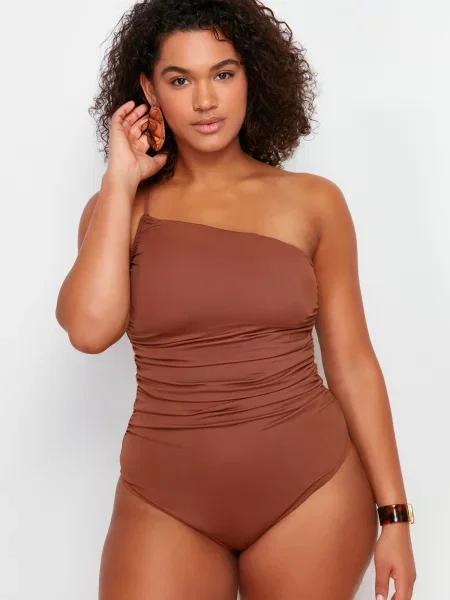 Costum de baie Trendyol cu un umăr gol maro