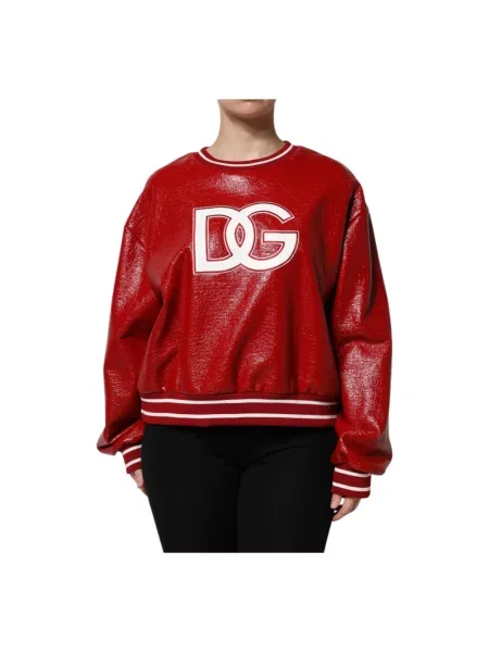 Bluza nierozpinana Dolce And Gabbana z okrągłym dekoltem wełniana czerwona