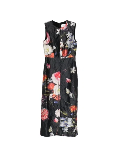 Rochie midi Erdem fără mâneci cu model floral până la genunchi negru