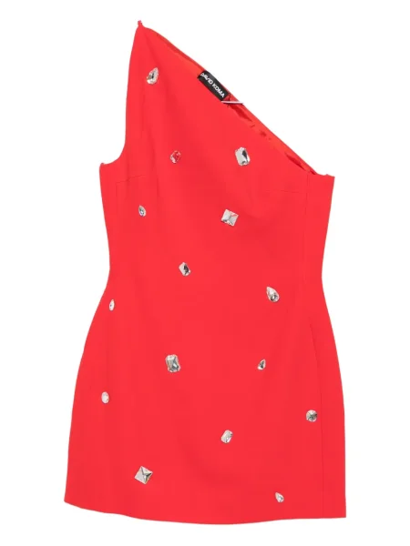 Sukienka mini David Koma z kryształkami na jednym ramieniu garniturowa czerwona