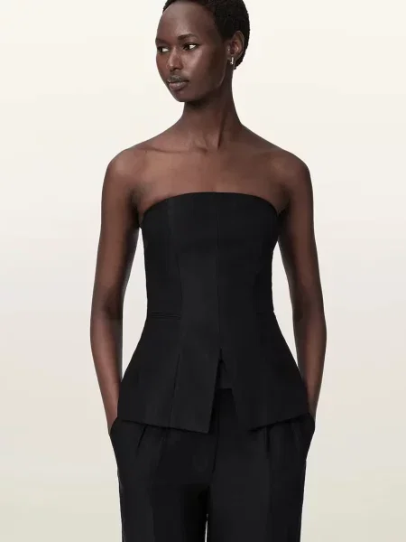 AllSaints bluză cu corset pentru femei din vâscoză CHARLEY negru