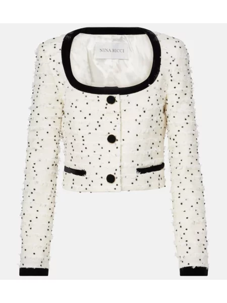Geacă Nina Ricci cu franjuri de lână alb