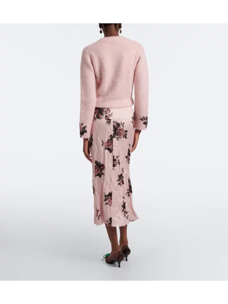 Fustă midi Erdem din satin cu model floral roz