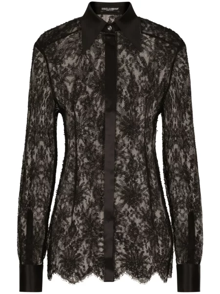 Cămașă Dolce & Gabbana cu model floral transparente din dantelă negru