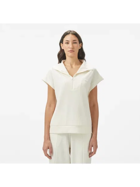 Lacoste Bluza Z Krótkim Rękawem Half Zip biała