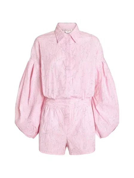 Salopetă Genny cu dungi cu mâneci balon roz