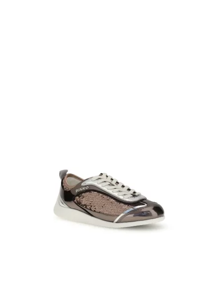 Haftowane sneakersy Pinko skórzane brązowe