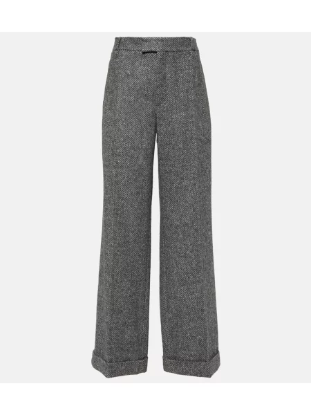 Pantaloni Brunello Cucinelli de lână cu model herringbone gri