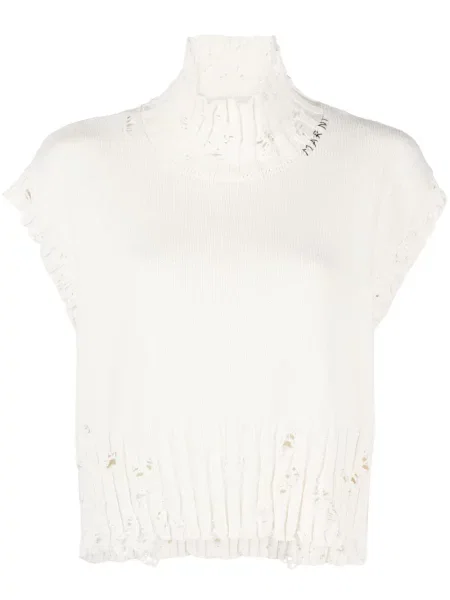 Sweter Marni bez rękawów z przetarciami prążkowany biały