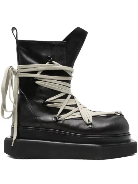 Botine Rick Owens cu șireturi cu platformă din dantelă negru