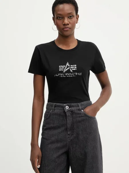Tričko Alpha Industries Basic BL Mirror Leo W černé