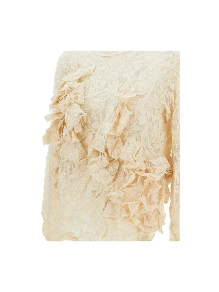 Sweter Comme Des Garcons z falbankami koronkowy beżowy