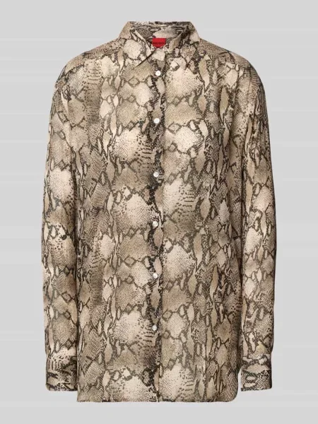 HUGO bluzka koszulowa The Boyfriend Shirt Kobiety brązowy wzorzysty 36 czarna