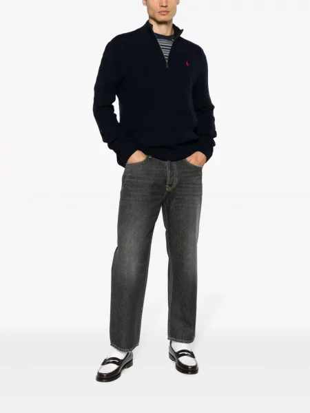 Raštuota pusiau užtrauktukas polo marškinėliai Polo Ralph Lauren mėlyna