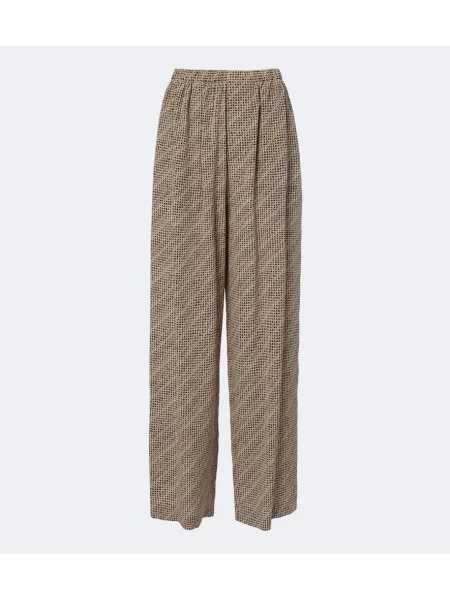 Pantaloni Balenciaga de mătase cu autograf bej