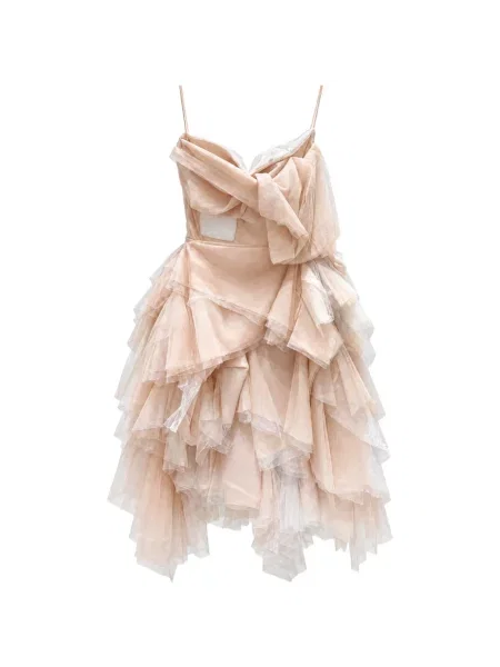 Rochie mini Maticevski cu volane din tul roz