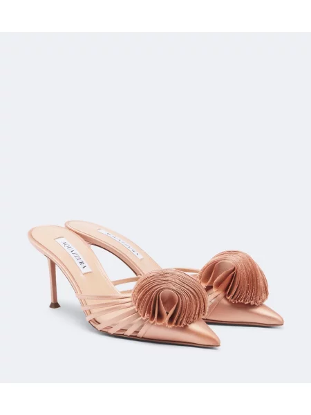 Papuci tip mules Aquazzura din satin cu model floral roz
