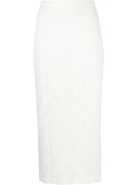Fustă tip creion Anouki cu model floral din dantelă alb