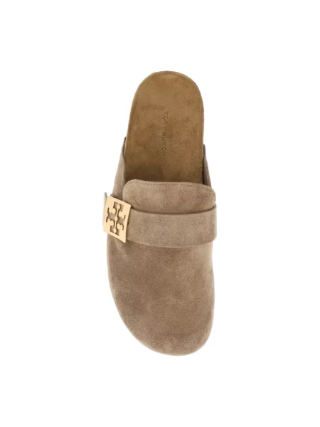 Klapki mules Tory Burch skórzane beżowe