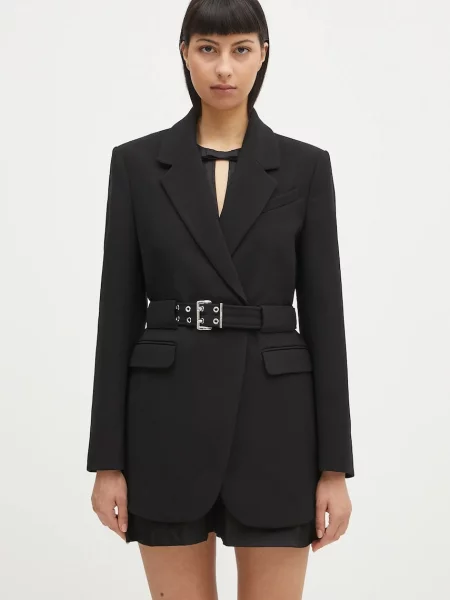 GANNI sacou Bonded Crepe cu doua randuri de neted negru