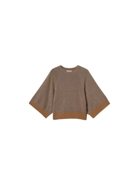 Sweter Twinset wełniany o skróconej długości brązowy