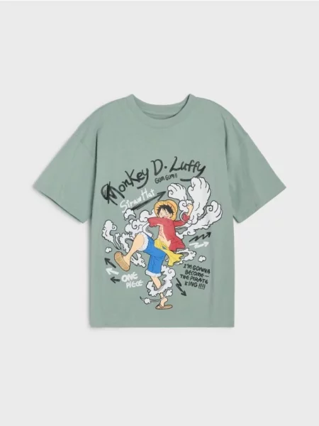 Sinsay oversize tričko s potiskem One Piece šedá