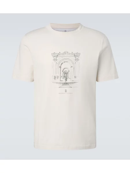 Тениска с графичен дизайн Brunello Cucinelli с принт от джърси бяло