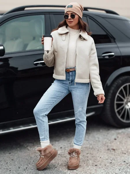 Geacă Dstreet din piele de căprioară alb