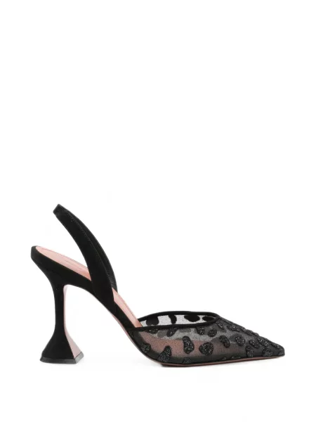 Pantofi cu toc Amina Muaddi cu imagine cu model leopard plasă negru